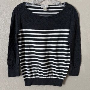 LOFT Women’s Striped Sweater Gray White Small
